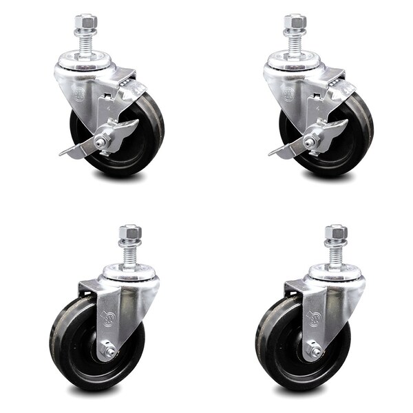 Service Caster 4 Inch Phenolic Wheel Swivel 12mm Threaded Stem Caster Brakes SCC, 2PK SCC-TS20S414-PHR-M1215-2-TLB-2 - main